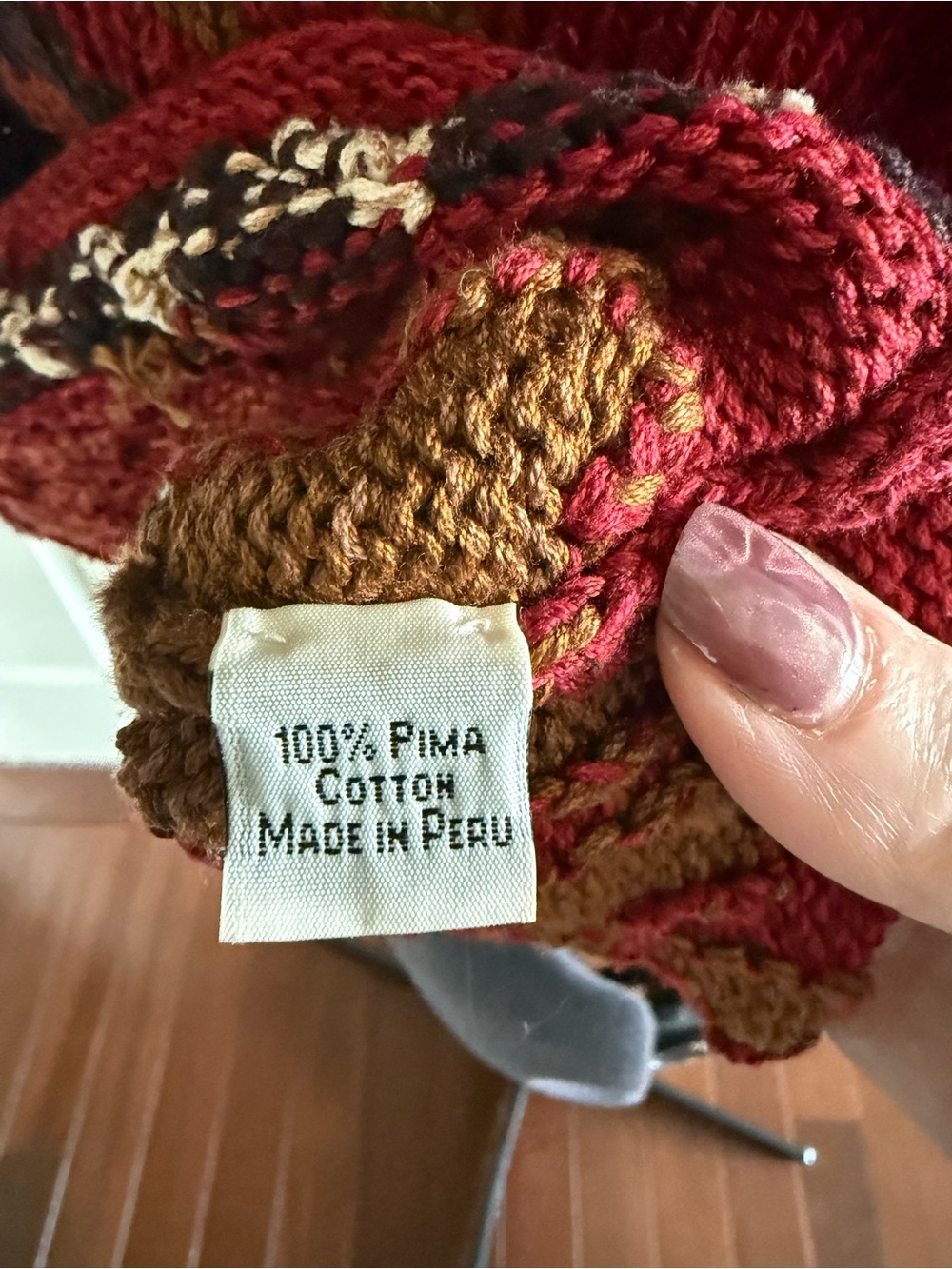 Peruvian Connection Red Multicolor Patterned V-Neck Sweater Vest - Picture 6 of 9